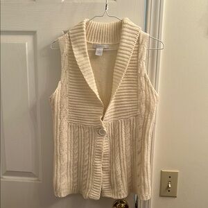Charlotte Russe Y2K Cream Ribbed Knit Cardigan Sweater Vest Sz Medium